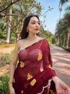 Vamsee Ashvini Maroon Chiffon Saree | Grocsy