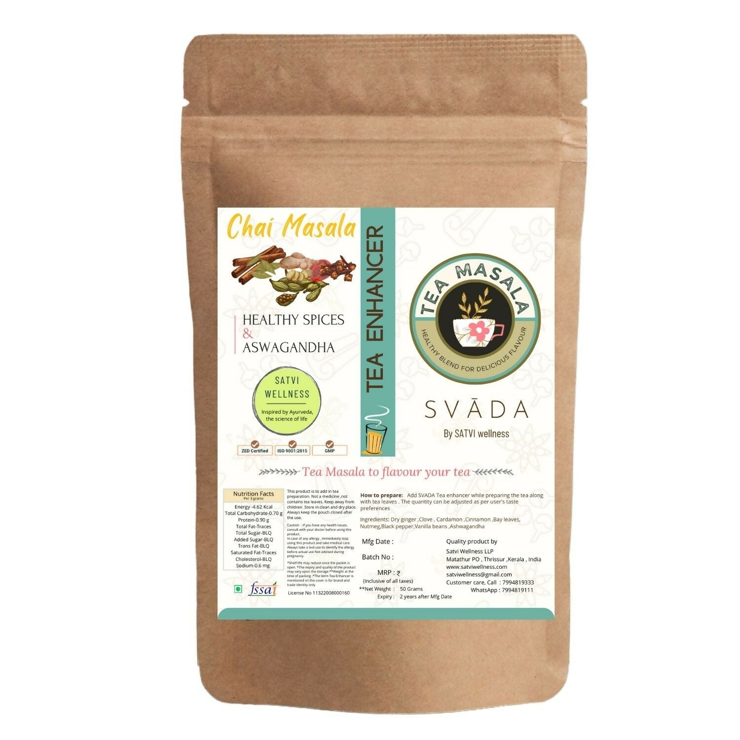 Satvi Wellness Tea masala with Ashwagandha | Ashwagandha tea mix | Satvi Tea enhancer | Grocsy