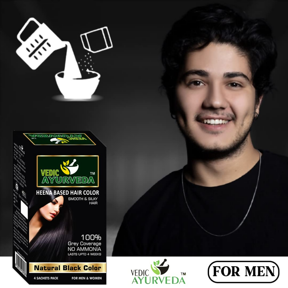 VedicAyurveda Natural Pure Henna Based Hair Color - Natural Black | Grocsy