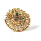 Mominos Fashion Joharkamal Gold-Polished Stone Studded Adjustable Finger Ring - Design 17 | Grocsy
