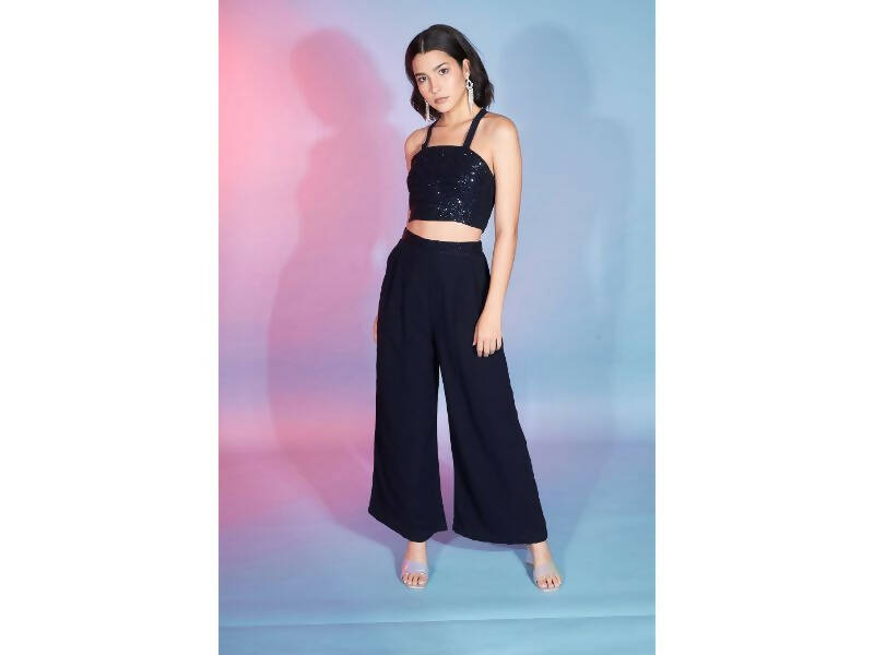 Navy Georgette Sequence With Thread Designer Co-Ord Set - Flory | Grocsy