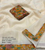 Yellow Pure Linen Ethnic Motifs Saree with Unstitched Blouse - A2M | Grocsy