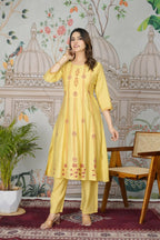 Ethnic Festive Wear Viscose Roman Silk Yellow Stitched Pant Pair - Rashmika | Grocsy