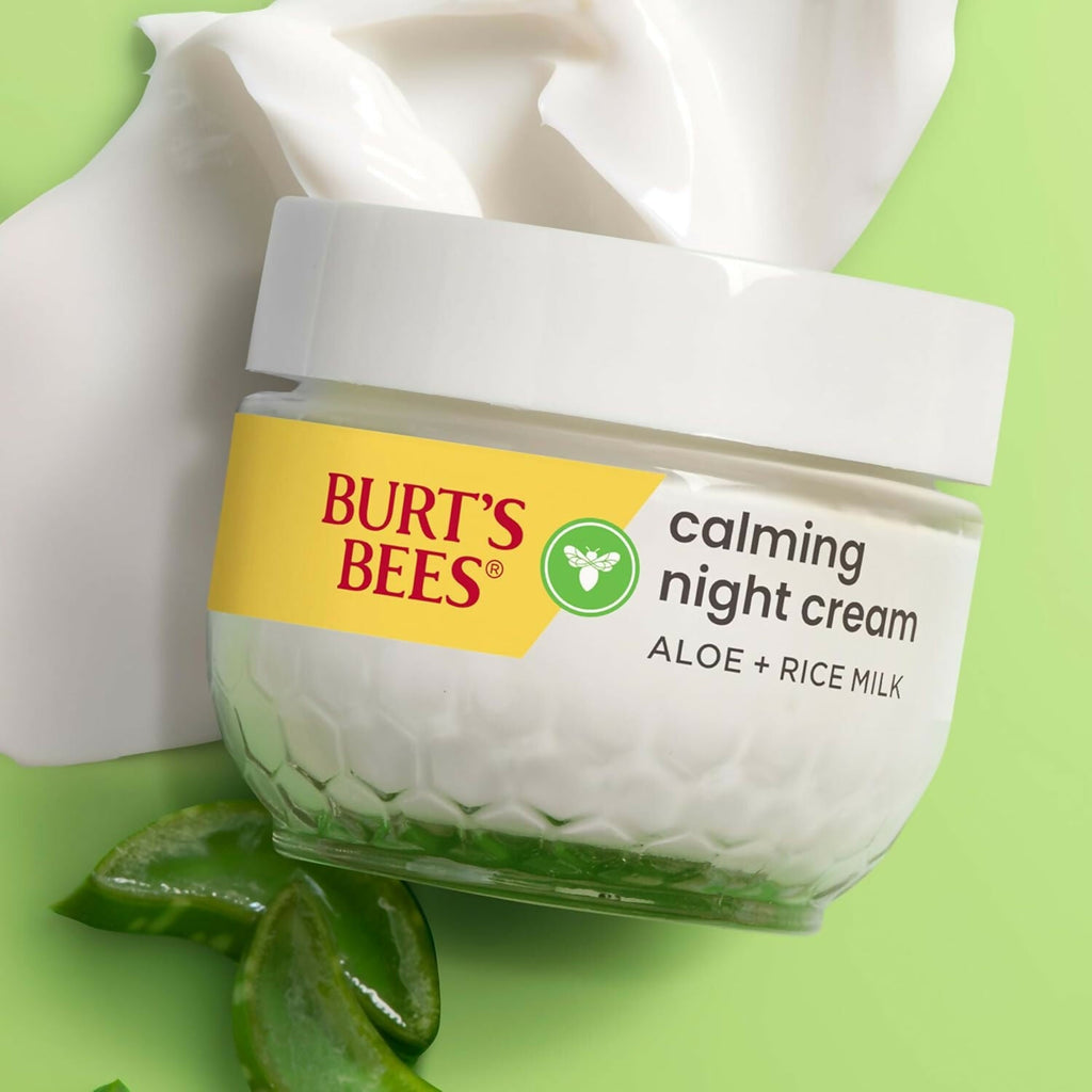 Burt's Bees Calming Night Cream with Aloe + Rice Milk for Sensitive Skin | Grocsy