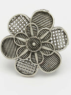 NVR Women's Silver-Toned Floral Shape Adjustable Finger Ring | Grocsy
