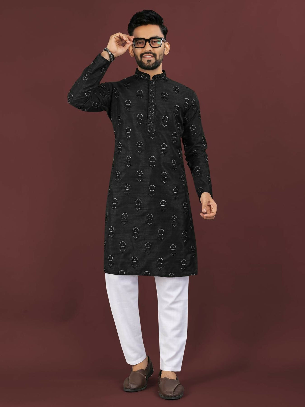 Anaita Black Embroidered Silk Straight Kurta | Grocsy