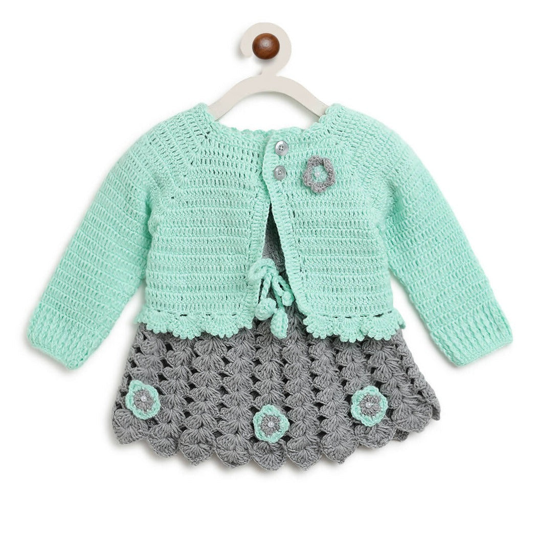 ChutPut Hand knitted Crochet Maharani Wool Dress For Baby Girls - Green | Grocsy