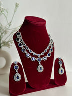 Royal Blue American Diamond Two Layer Elegent Necklace Set With Earrings By House of Ree - Swadesiicart
