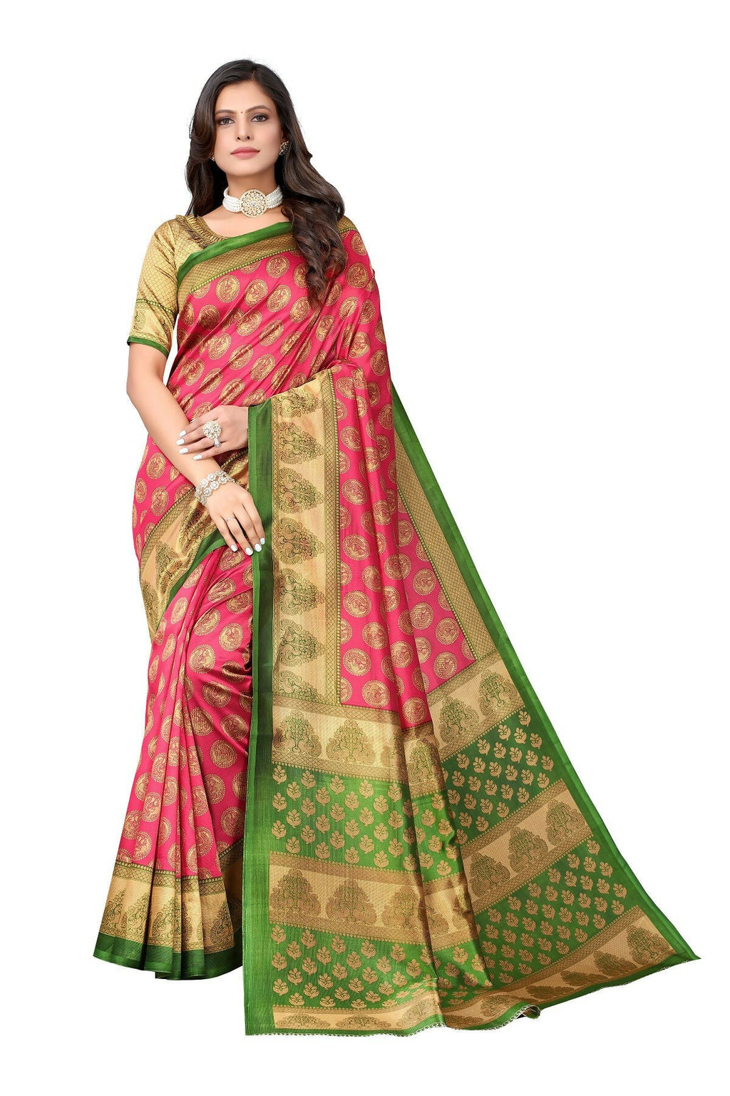 Vamika pink Printed Art Silk Saree | Grocsy