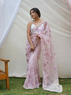 Vamsee Ishaq Baby Pink Organza Saree | Grocsy