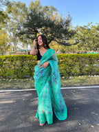 Vamsee Sea Green Organza Saree | Grocsy