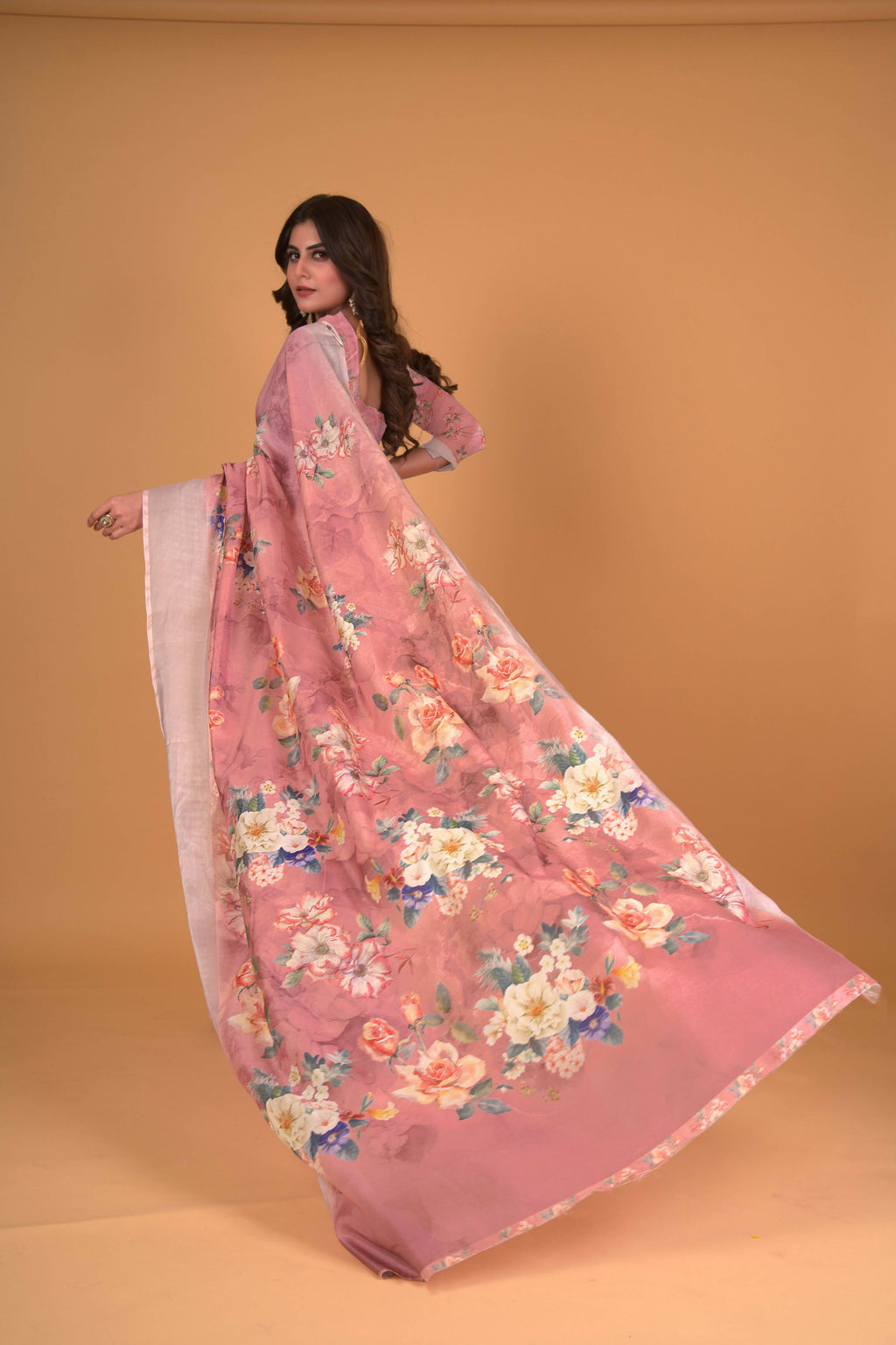 Mauve Cotton Silk Floral Printed Saree With Unstitched Blouse Piece - Akshita | Grocsy