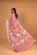 Mauve Cotton Silk Floral Printed Saree With Unstitched Blouse Piece - Akshita | Grocsy