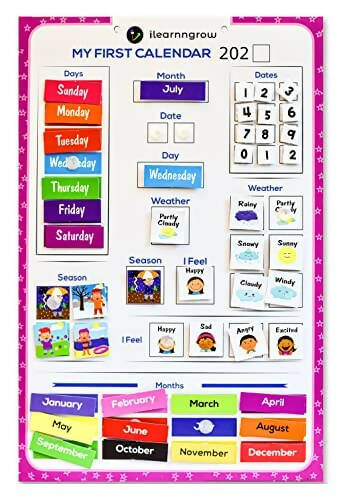 iLearnngrow Kids Home Calendar - Day, Date, Month, Weather, Season Learning Made by MDF Board (English) for 2-6 Year Kids | Grocsy