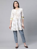 Ahalyaa Women Off White Pure Cotton Floral Printed Tunic | Grocsy