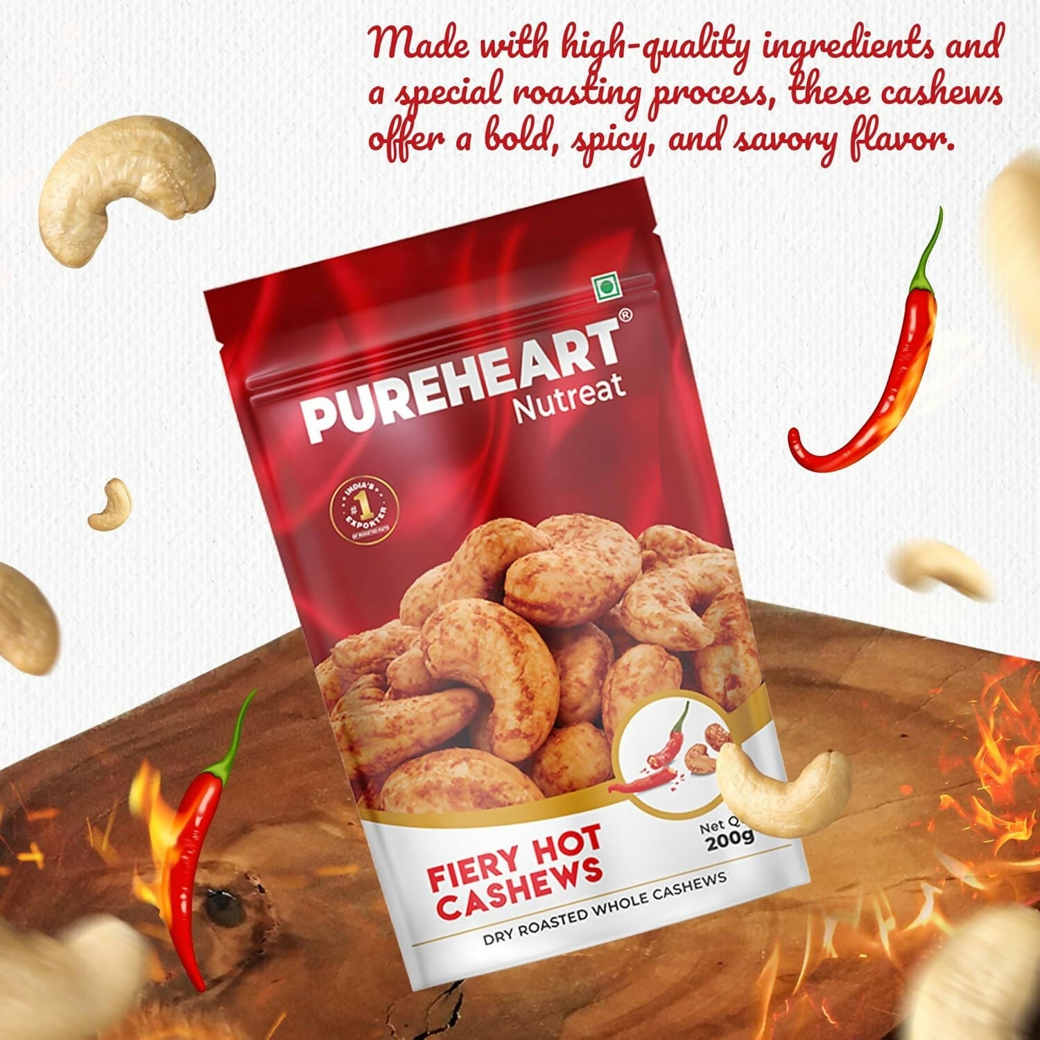 Pureheart Nutreat Fiery Hot Cashews | Grocsy