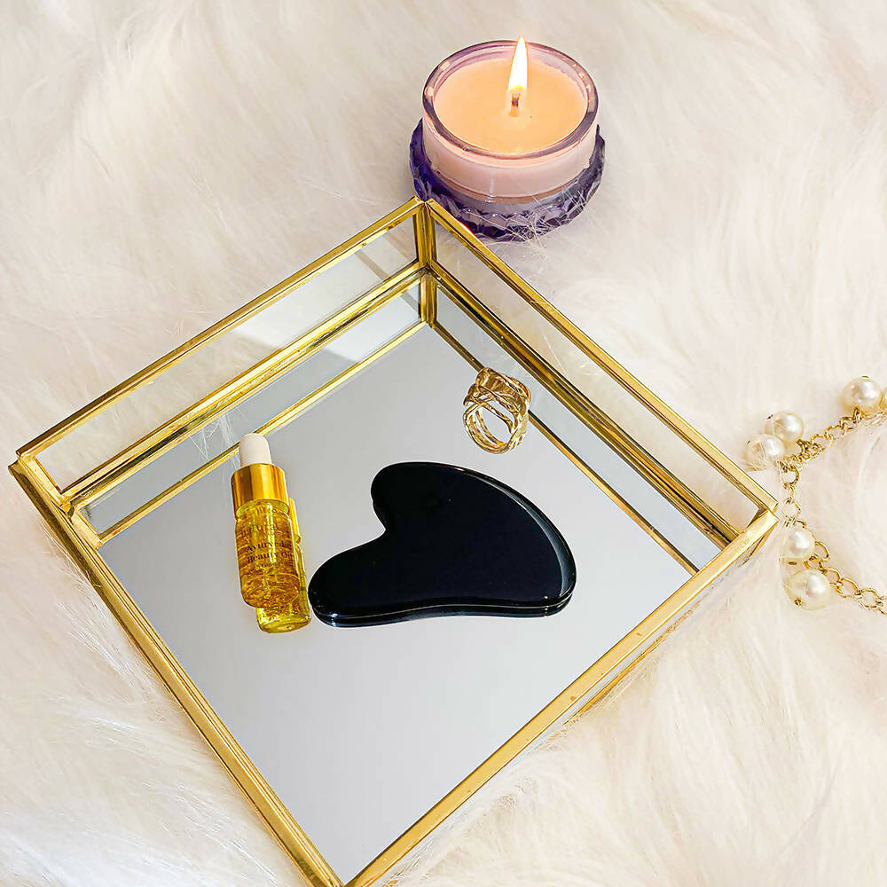 Natural Vibes Black Obsidian Face Gua Sha with Free Gold Beauty Elixir Oil | Grocsy