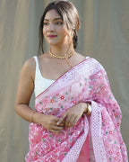 Vamsee Sombi Box Pink Organza Saree | Grocsy