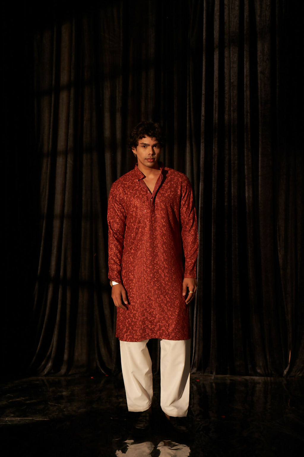 Berry Red Viscose Chikankari Embroidery Work Men's Kurta Set - Mahotsav | Grocsy