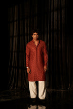Berry Red Viscose Chikankari Embroidery Work Men's Kurta Set - Mahotsav | Grocsy