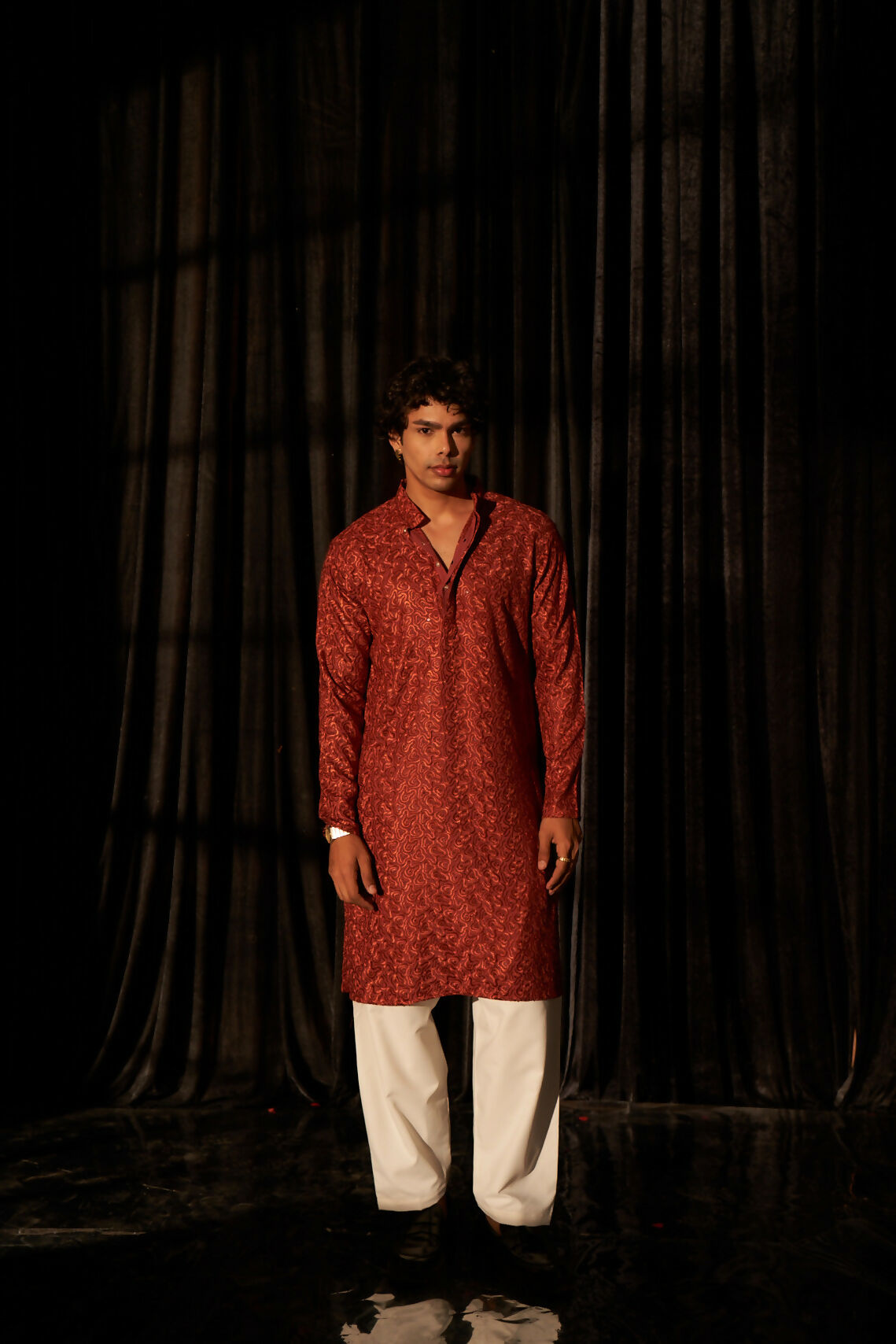 Berry Red Viscose Chikankari Embroidery Work Men's Kurta Set - Mahotsav | Grocsy