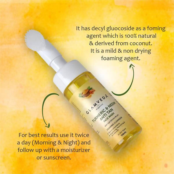 Glamveda Ayurvedic Turmeric & Neem Anti Tan Face Wash With Soft Silicone Brush | Grocsy