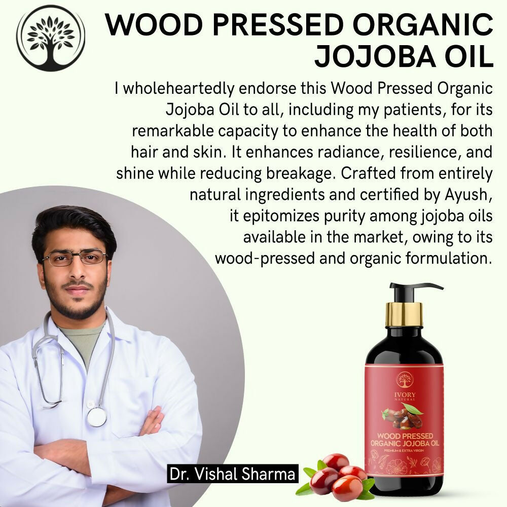 Ivory Natural Wood Pressed Organic Jojoba Oil Premium & Extra Virgin For Smooth Dry Skin, Avoid Flakiness, & Improve Skin Elasticity | Grocsy