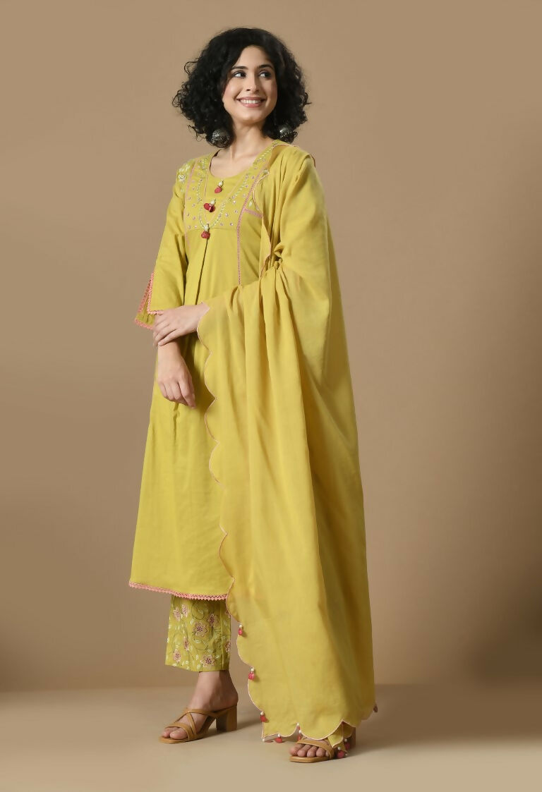 Joban Fashion Mehendi Cotton Kurta Set | Grocsy