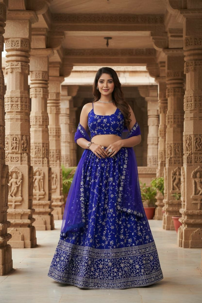 Lehenga Mart Designer Indian Wedding Lehenga Choli-Blue | Grocsy