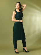 Myshka Women's Green Embroidered Cotton Straight Party Kurta Set | Grocsy