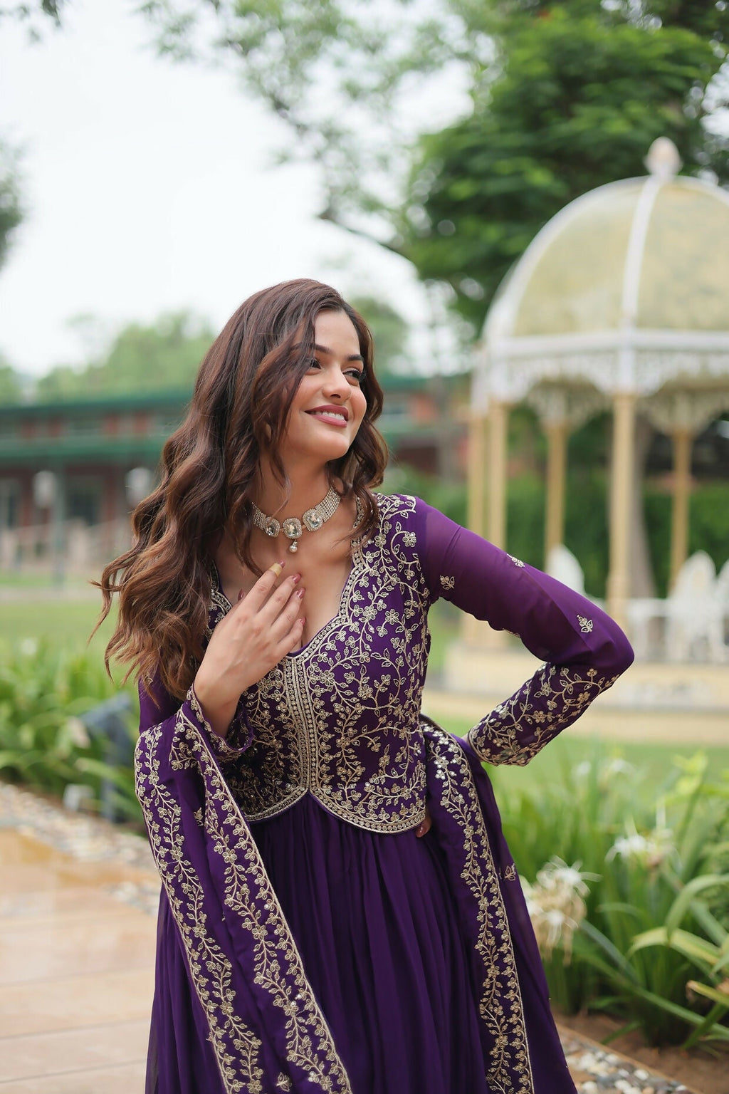 Joban Fashion Purple Georgette Sequence Embroidery Work Kurta Set | Grocsy