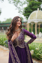 Joban Fashion Purple Georgette Sequence Embroidery Work Kurta Set | Grocsy