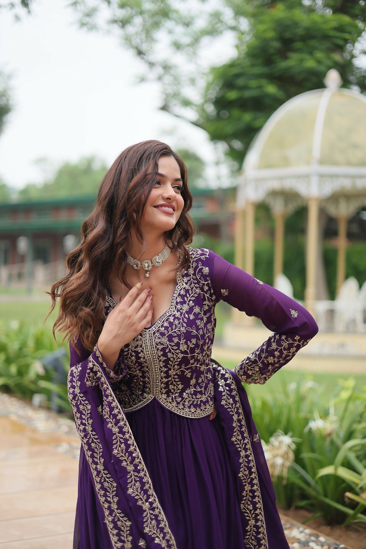 Joban Fashion Purple Georgette Sequence Embroidery Work Kurta Set | Grocsy