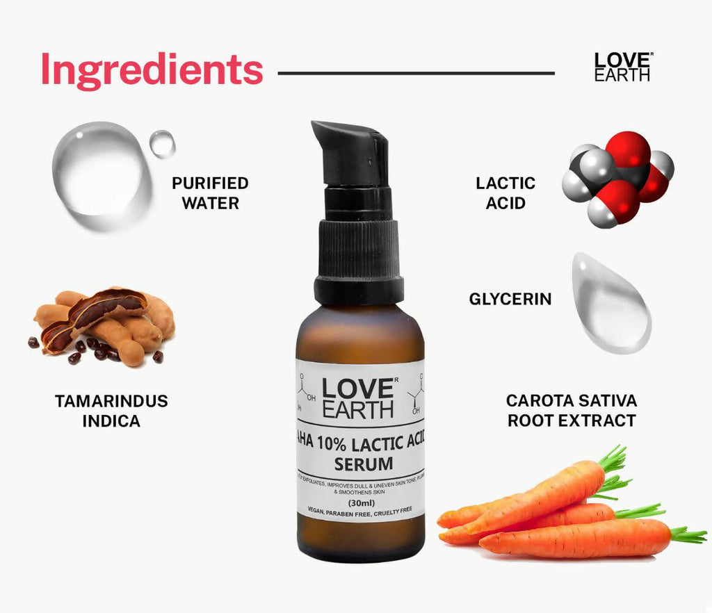 Love Earth AHA 10% Lactic Acid Serum | Grocsy