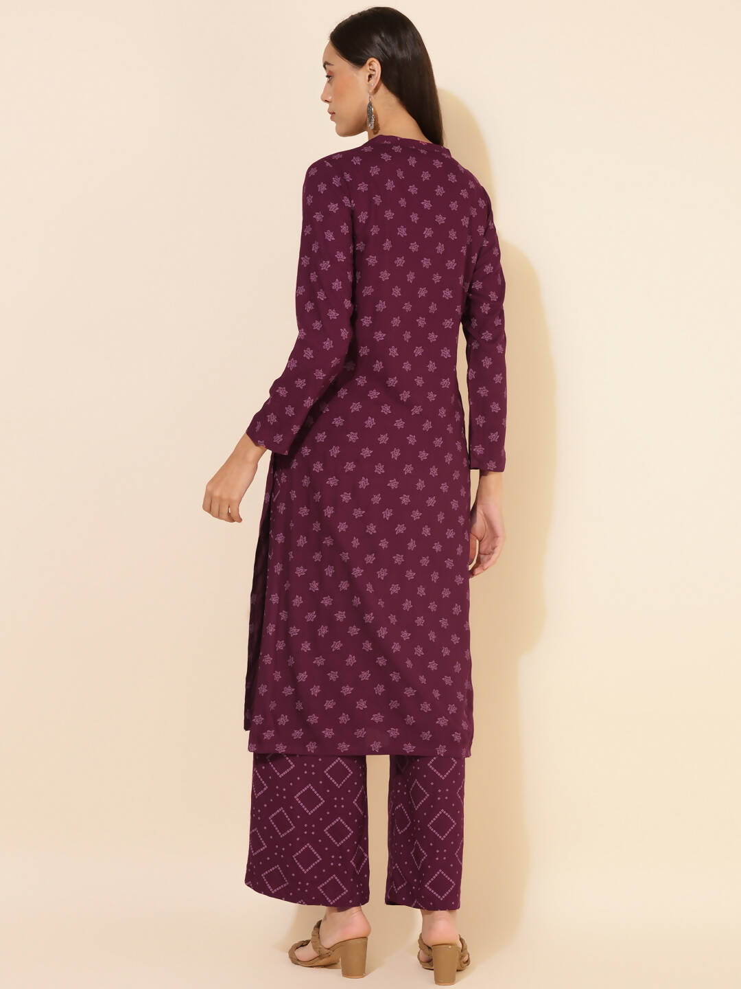 Janasya Women's Wine Rayon Floral Printed Casual Straight Co-ords | Grocsy