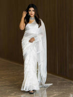 DEIANA'S Beautiful Designer Golden zari Soft Cotton Saree - White | Grocsy