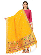Mimosa Women's Floral Art Silk Gold Dupatta | Grocsy