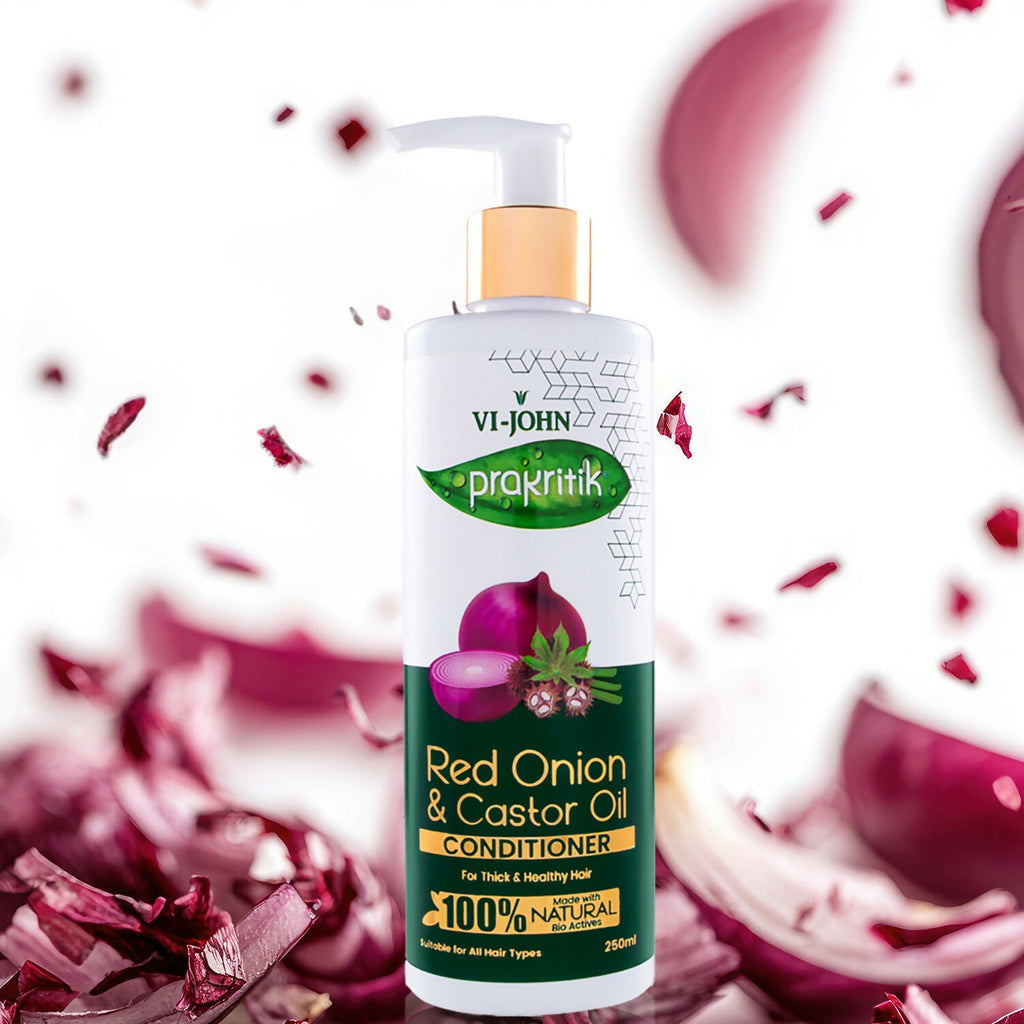 VI-JOHN Prakritik Red Onion & Castor Oil Conditioner to Prevent Dry Hair, 100% Natural Bio Actives | Grocsy