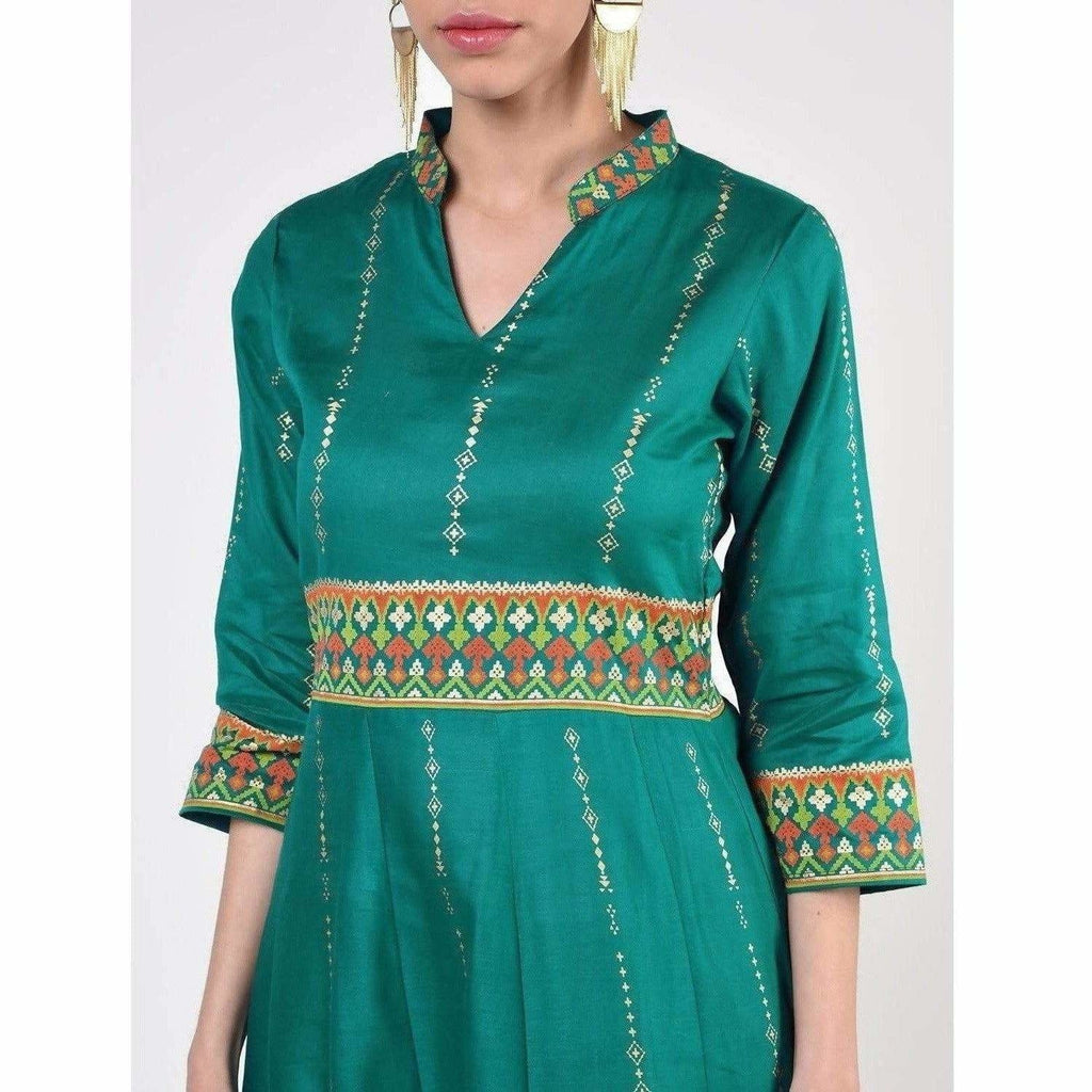 Cheera Women's Hand Block Print Ghagra Style Anarkali Kurta (CH038K) | Grocsy