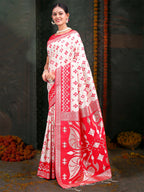 Shree Shyam Fashion Devistuti Red White Linen Cotton Saree | Grocsy