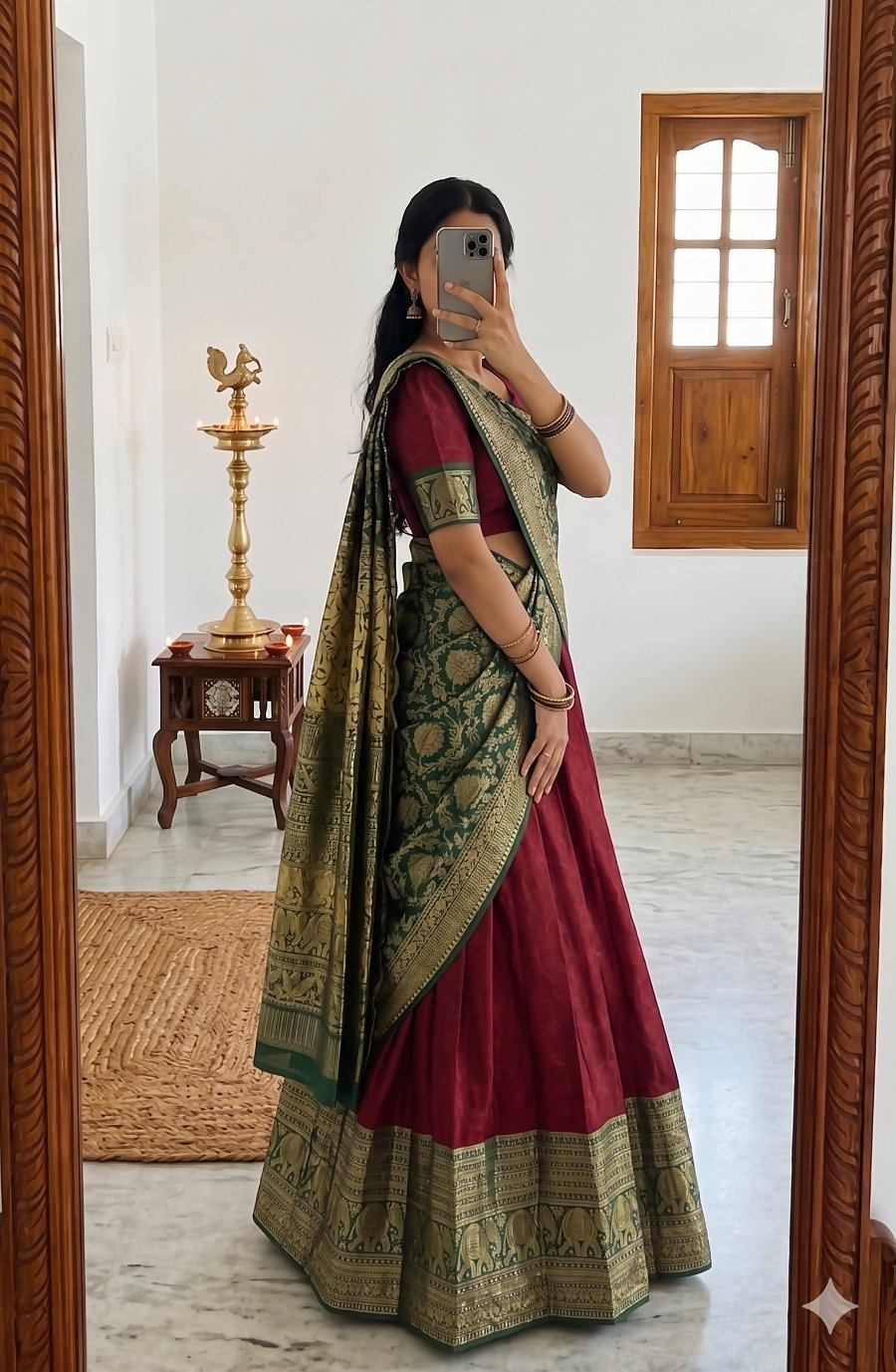 Teeya Creation Maroon Traditional Lehenga Choli Set Featuring Intricate Purple and Gold Zari Detailing | Grocsy
