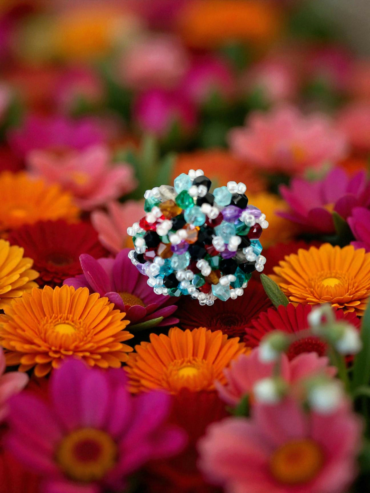 Inhanns Rang-E-Roshan Adjustable Ring – Handmade Crystal Statement Ring - Multicolor 1 | Grocsy