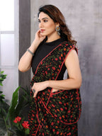 Partywear Designer Black & Red Georgette Fancy Saree - Satrangi | Grocsy