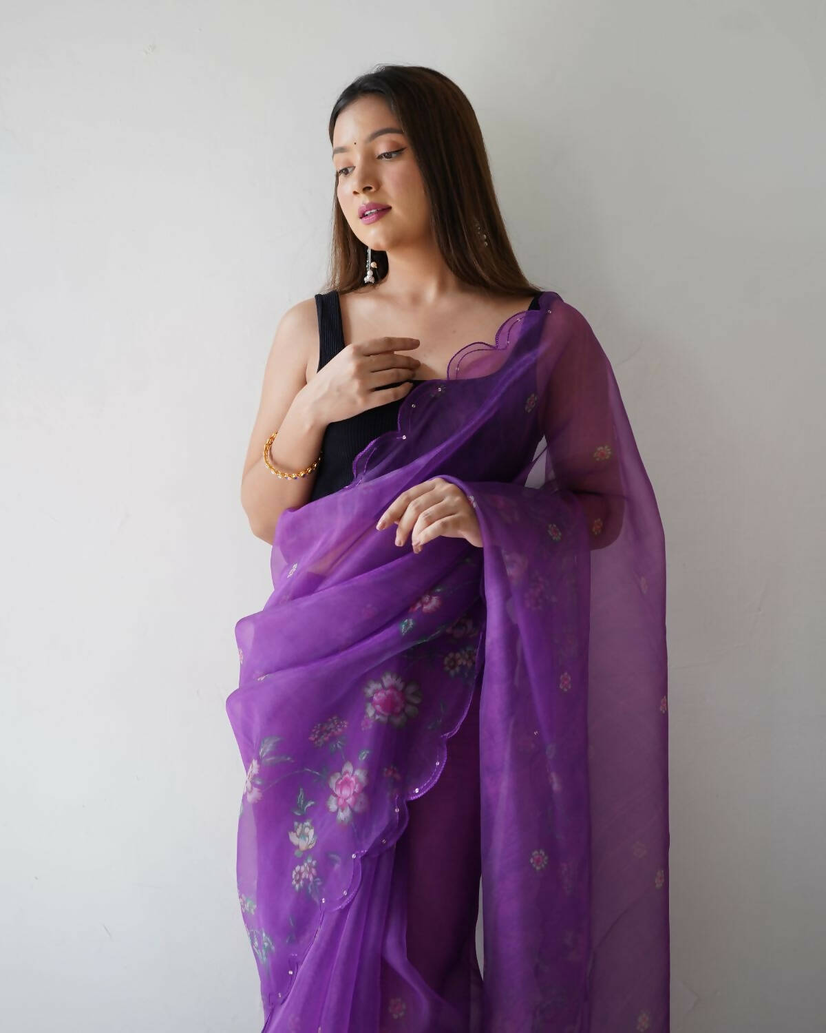 Vamsee Wine Organza Saree | Grocsy
