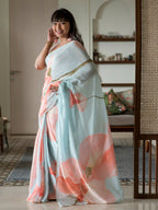 Suta Blue Floral Pure Cotton Saree | Grocsy