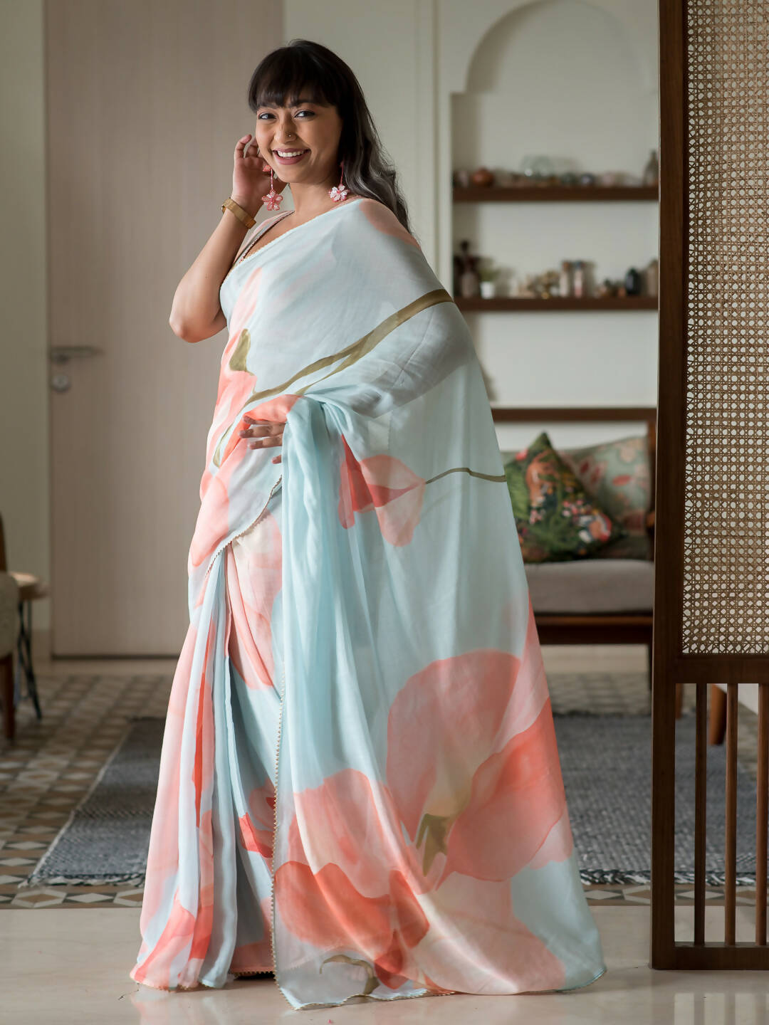 Suta Blue Floral Pure Cotton Saree | Grocsy