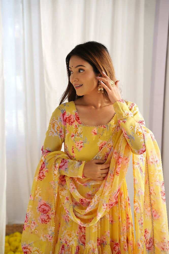 Joban Fashion Yellow Kurta Set Georgette Sequence Embroidery Work | Grocsy