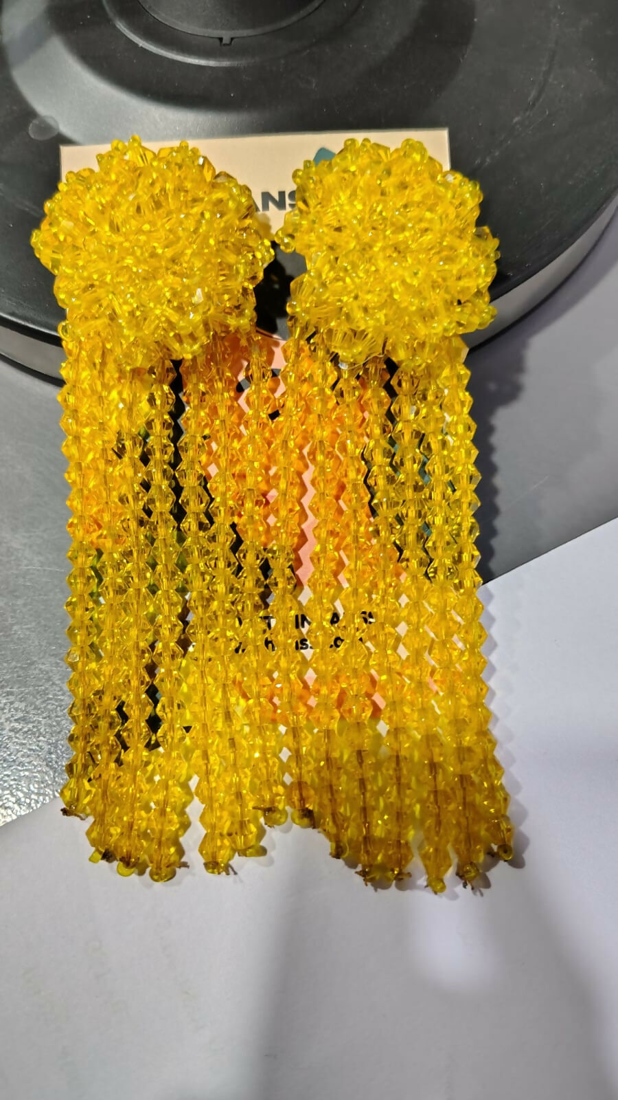 Inhanns Handmade Crystal Waterfall Earrings - Long - Yellow | Grocsy