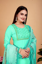 Women's Embroidered Green Kurta Set with Dupatta Set - A2M | Grocsy