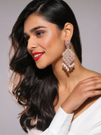 Rose Gold Long Earrings with Pearl Drops- Ruby Raang | Grocsy